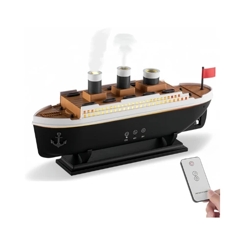 Fenpos 250ML Colorful Boat Essential Oil Diffuser – Ship-Shaped Ultrasonic Aroma Diffuser with Jellyfish Mist Spray – ABS Material, LED Mood Lights