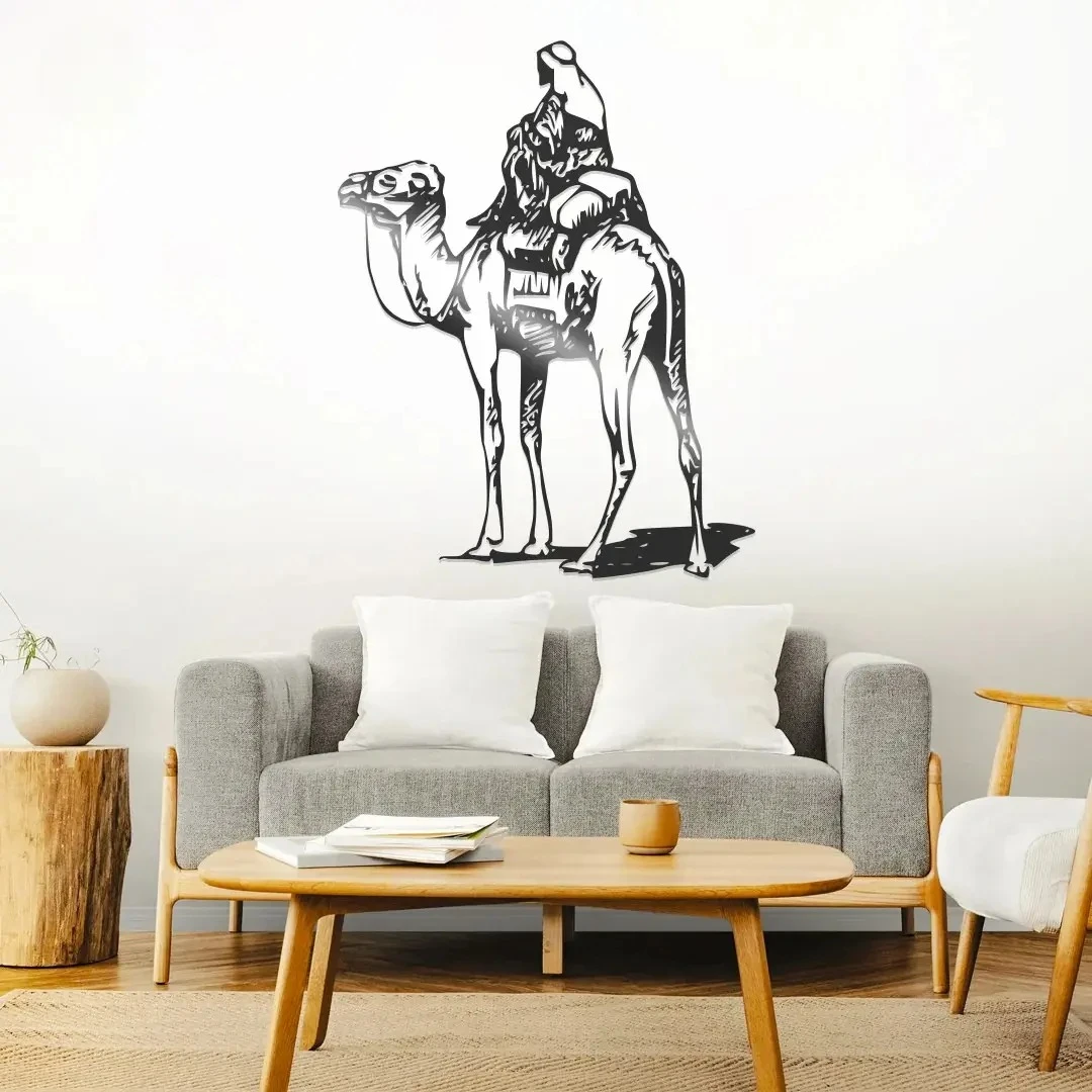 Camel with Man | Desert Journey Acrylic Wall Art | Arabic Silhouette Wall Decor | Bedouin Nomad Scene | Islamic Home Accent