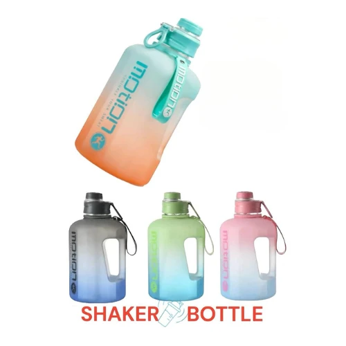 Lauracode Motivational Gallon Water Bottle with Straw – Half Gallon (2L) Large Capacity Jug, Time Marker, Leakproof, Green-Blue Gradient – Ideal for Sports, Gym & Daily Hydration