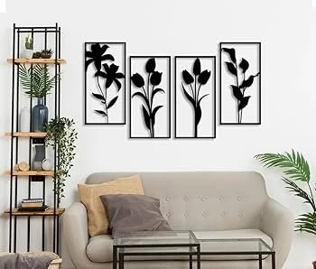 Flower Acrylic 4-Piece Wall Decor Set | Vertical Floral Acrylic Wall Art | Modern Living Room Decor