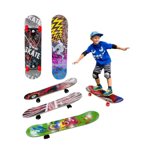 KATE SKATE Blaze 24-Inch Wooden Skateboard – Durable Deck with PVC Wheels – Compact Cruiser Board for Beginners & Kids – Multi Color