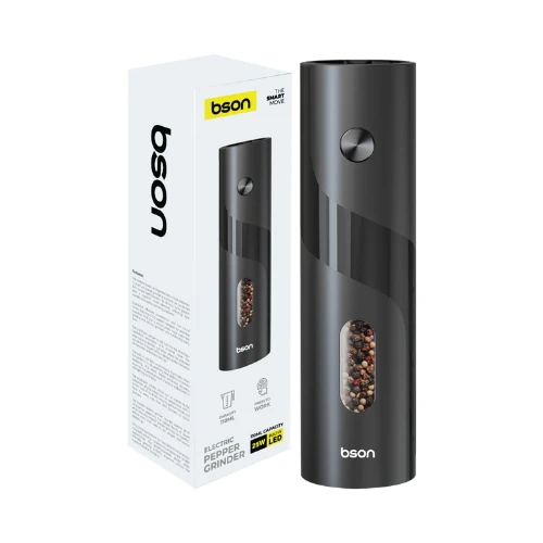 BSON Electric Pepper Grinder – 25W High Power Spice Mill with 110ml Capacity, LED Light, Long Battery Life – Smart Grinder for Pepper, Salt, Chilies, Cardamom, Cloves & More