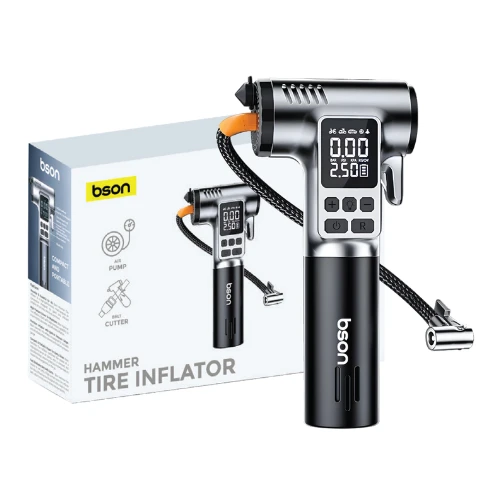 Bson Hammer Tire Inflator – 4-in-1 Multi-Function Emergency Tool with 150 PSI Air Pump, LED Light, Belt Cutter & Glass Breaker, Type-C Charging