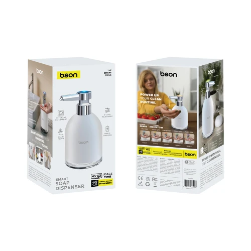 BSON Smart Soap Dispenser – IPX7 Waterproof, Automatic Touchless Sensor, 5-Level Adjustable Foam Dispensing, LED Indicator, Type-C Fast Charging, 1200mAh Battery, 40–60 Days Usage, 320ML Capacity – For Kitchen, Bathroom & Office