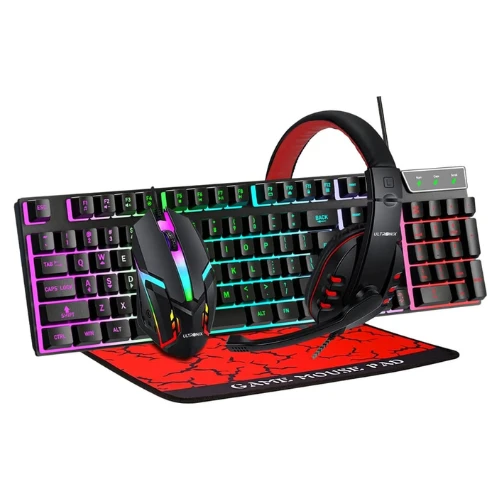 T-WOLF 4-in-1 Gaming Combo – Backlit Keyboard, Mouse, Headset & Mouse Pad – Ergonomic Design for PC Gamers