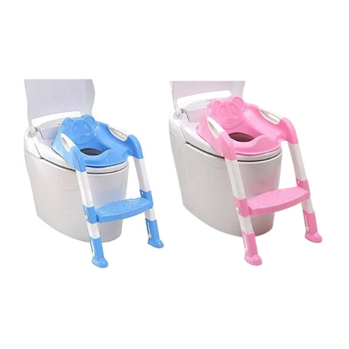 Baby Potty Training Seat with Adjustable Ladder – Folding Infant Toilet Training Chair (Blue/Pink)