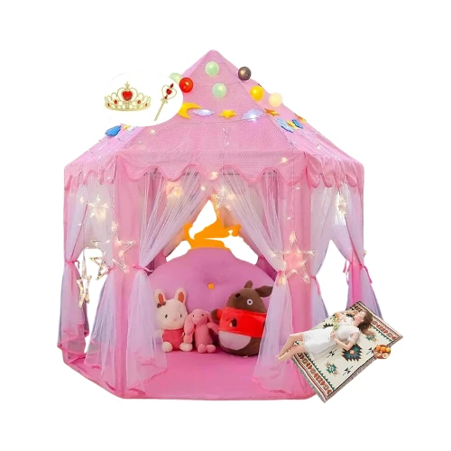Princess Castle Play Tent for Girls – Complete Set with Picnic Pad, Star Light & Accessories