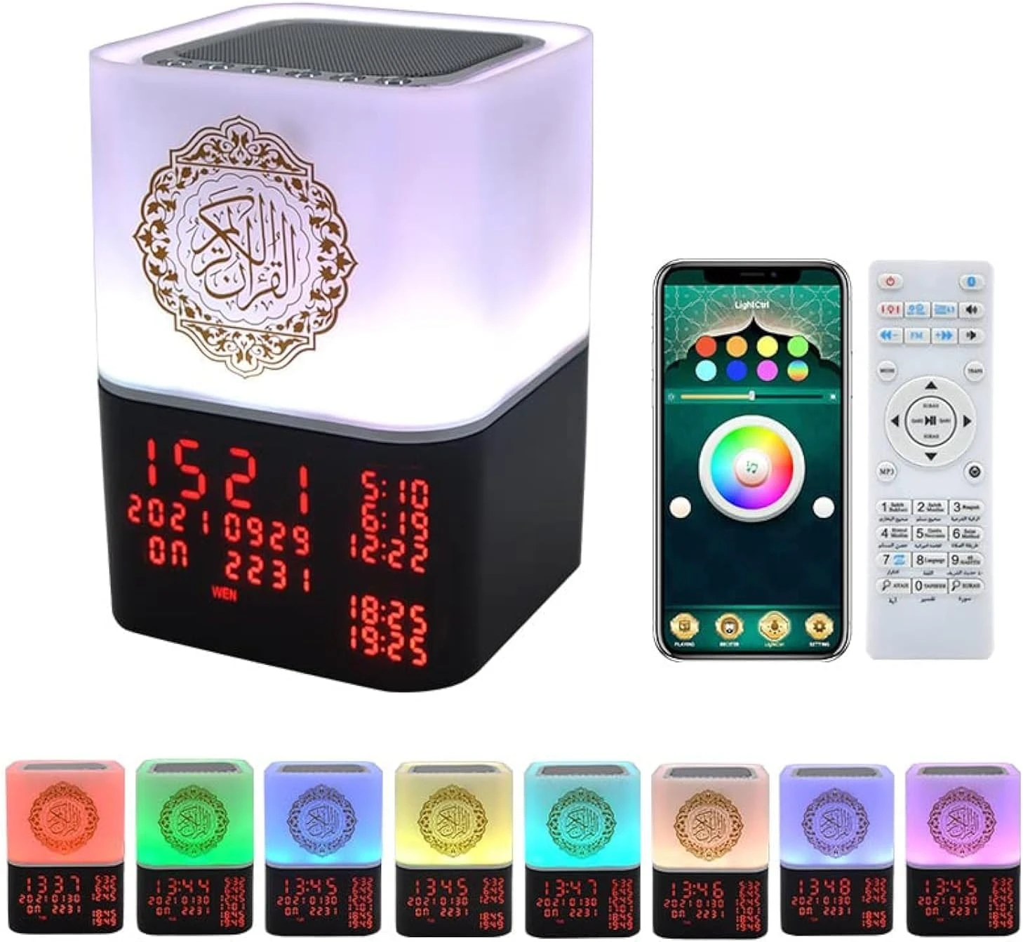 Telawah Quran Speaker – Azan Bluetooth Speaker with Remote & APP Control, Multicolor Night Light, MP3 Player