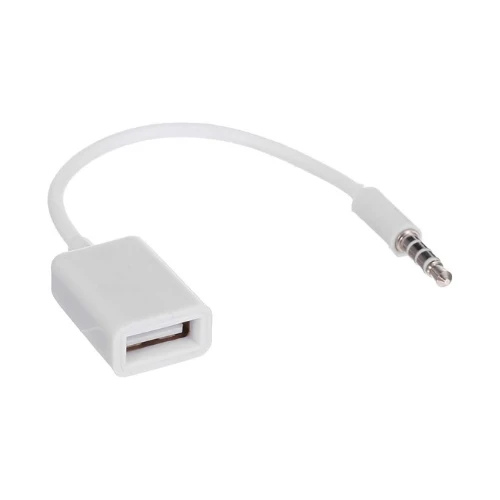 3.5mm Male Car AUX Audio Jack to USB 2.0 Female Adapter Converter OTG Cable – White