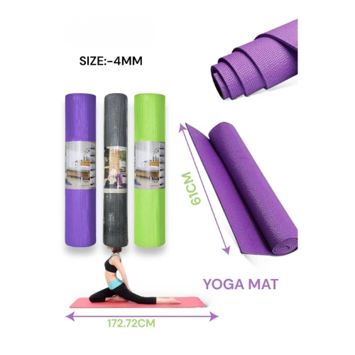 Yoga Mat 4MM – Non-Slip Exercise Mat (61cm x 172.72cm) for Yoga, Pilates & Fitness