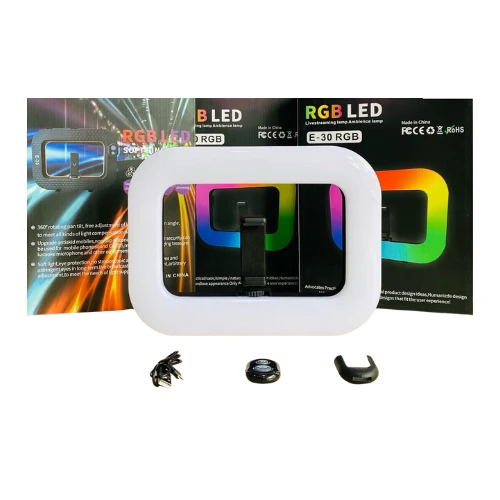 RGB LED Livestreaming Lamp E-30 – Ambient Lighting with Adjustable Colors & Modes, Humanized Design, USB Powered