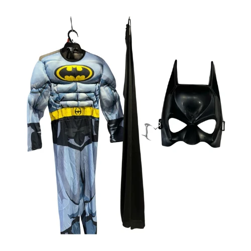Batman Muscle Costume for Kids – Superhero Outfit with Cape & Mask, Dress-Up Roleplay Costume for Boys & Girls (Ages 3–10)