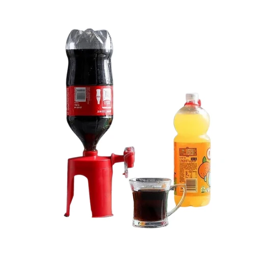 Inverted Soda Bottle Dispenser Stand with Faucet – Large Bottle Compatible, Easy Pour Drink Dispenser (Red)