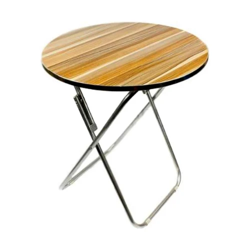 In-House Foldable Round Table 60x60 cm – Wood-Metal Top with Aluminum Frame, Brown