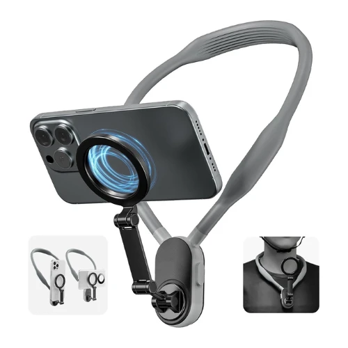 TELESIN Smartphone Magnetic Neck Holder – Hands-Free Flexible Phone Mount for Video Recording, Vlogging, Live Streaming, and Travel