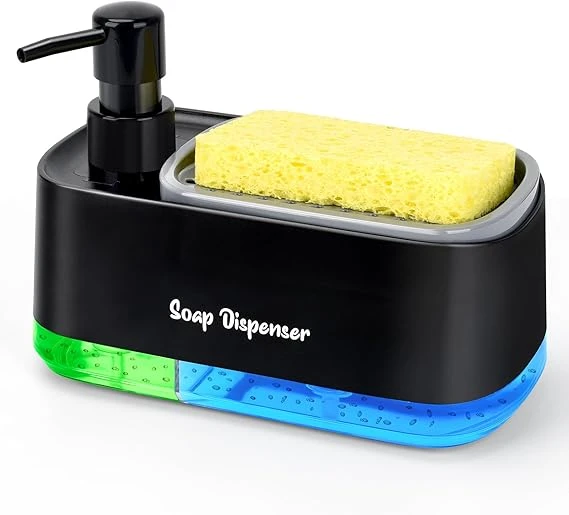 Soap Pump Dispenser with Sponge Caddy – 2-in-1 Kitchen Sink Organizer for Dishwashing