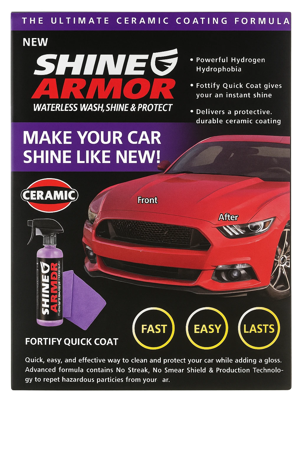 Shine Armor Fortify Quick Coat – Waterless Wash, Shine & Protect Ceramic Coating Spray (Advanced Formula)