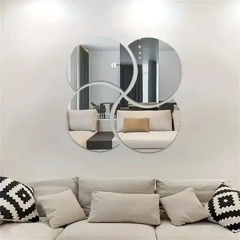 Modern 4 Circle Acrylic Wall Mirror – Minimalist Geometric Mirror Art for Living Room, Bedroom & Hallway Home Decoration