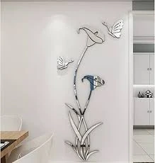 3D Acrylic Mirror Wall Art – Elegant Flower & Butterfly Design for Living Room or Bedroom