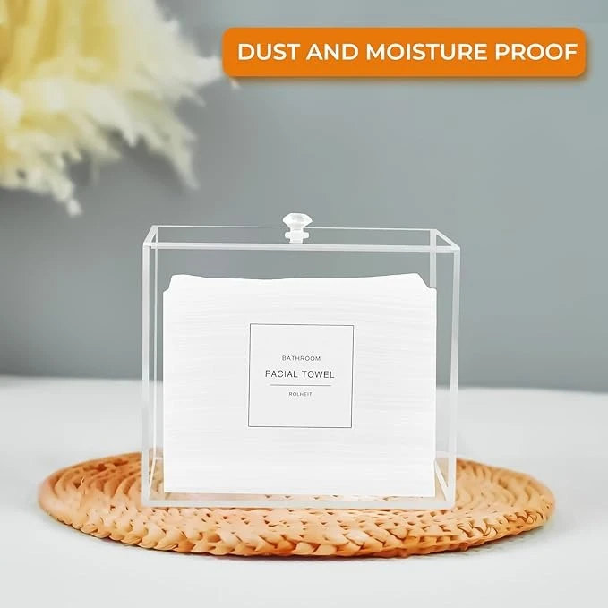 Acrylic Disposable Face Towel Holder – Clear Storage Box Compatible with Clean Skin Club & Makeup Remover Towels, Bathroom Counter Organizer