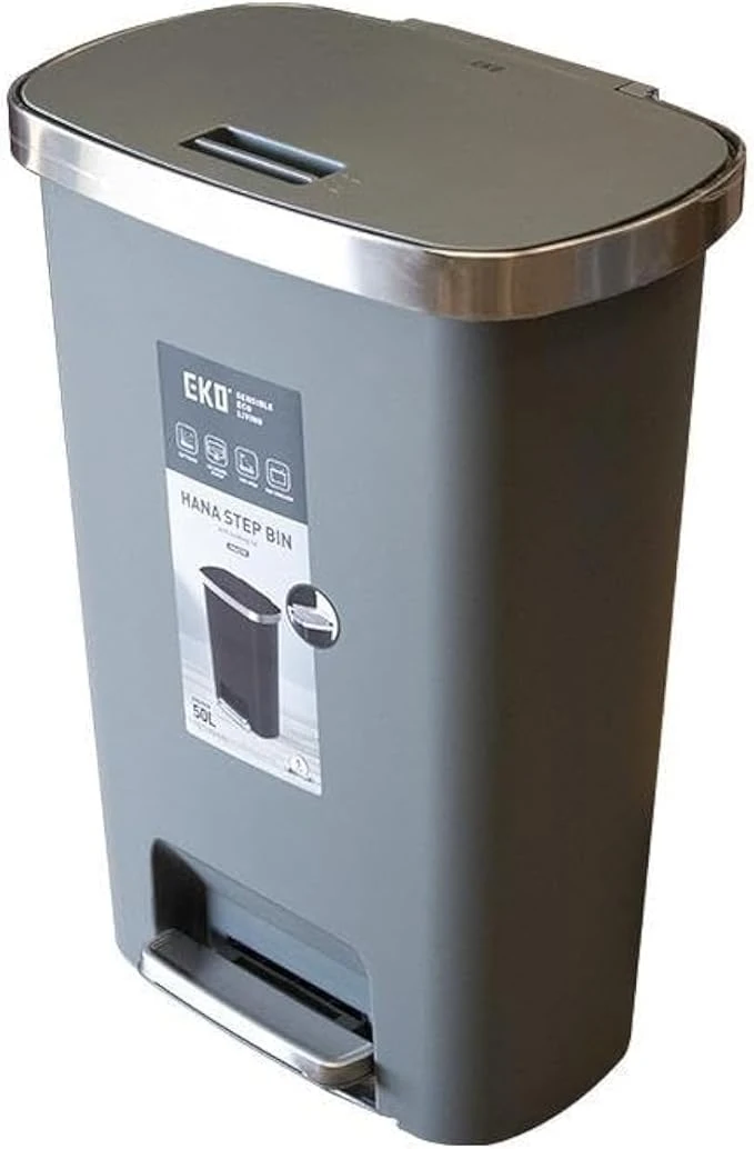 EKO Hana Slim Step Plastic Bin 50L – Space-Saving Soft-Close Pedal Dustbin