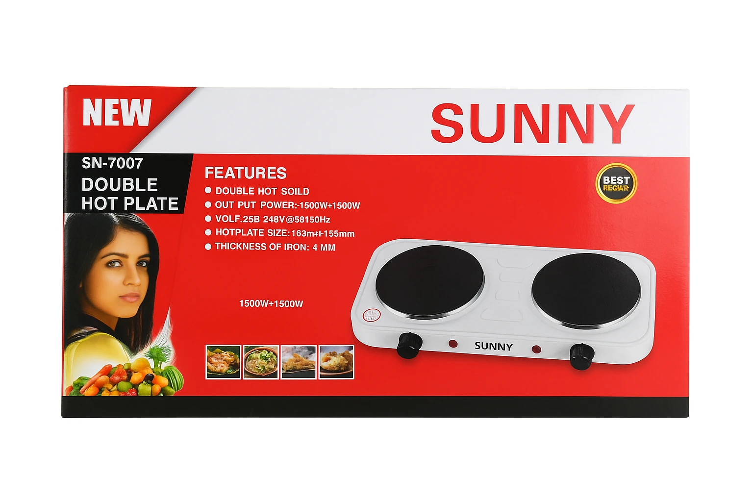 Sunny SN-7007 Double Hot Plate – 1500W + 1500W Solid Electric Burner
