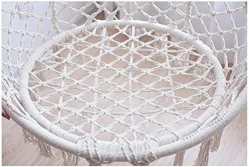 Macrame Hanging Swing Chair with Cushion & Hanging Kit – Handmade Rope Hammock Chair for Indoor & Outdoor